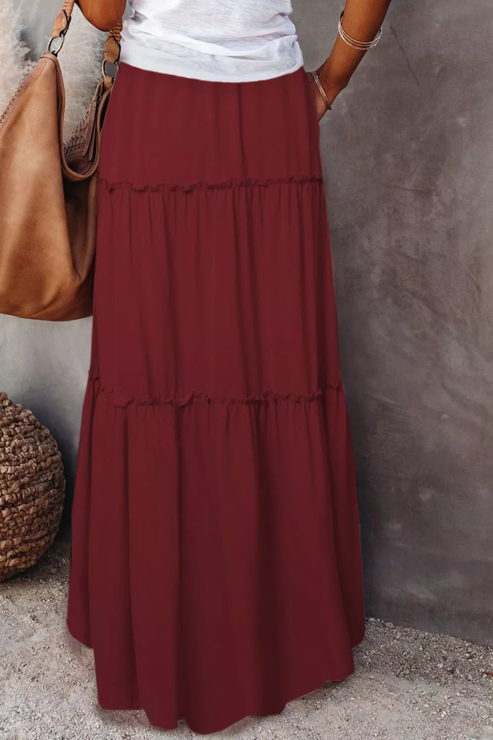 Frilled Flow Tiered Skirt - Drawstring Waist, Polyester Elegance - cas7m