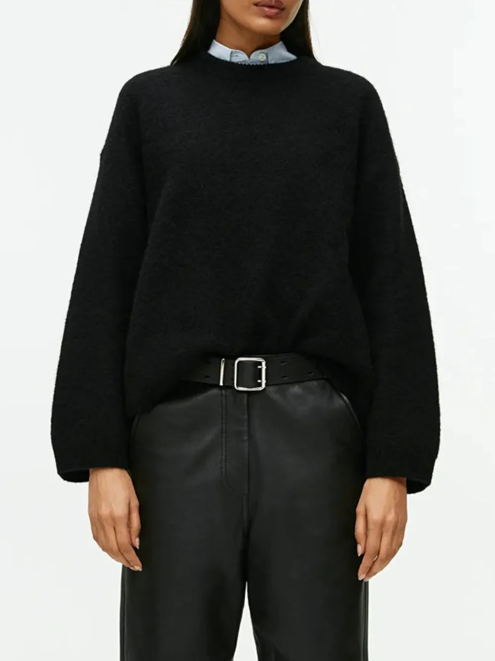 Round Neck Drop Shoulder Sweater - cas7m