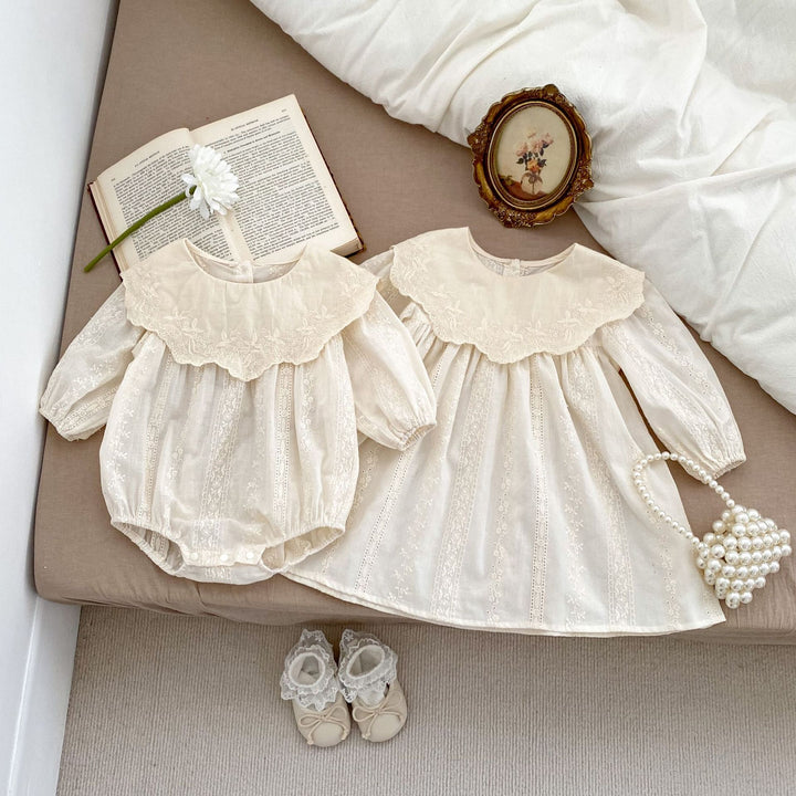 Big Lapel Long Sleeve Onesie Sisters Dress - cas7m