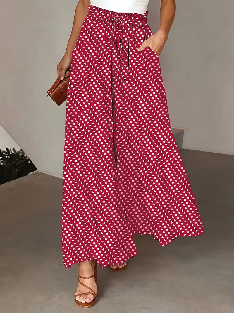 Polka Dot Print Trousers Fashion Loose Elastic Waist Wide-leg Pants Women's Clothing - cas7m