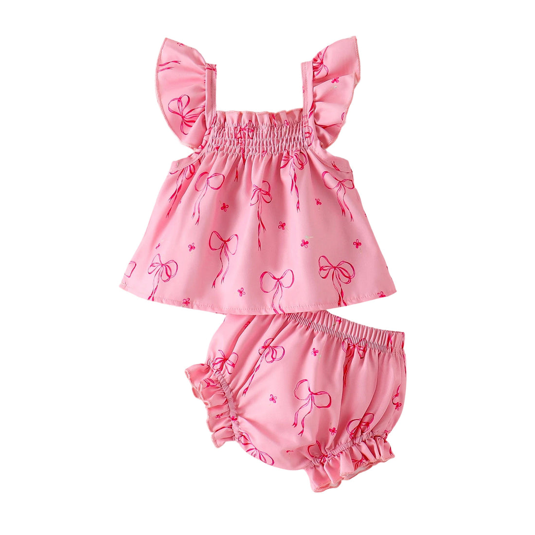 Womens Loose Set With Puffed Sleeves Bow Tie And Floral Print - cas7m