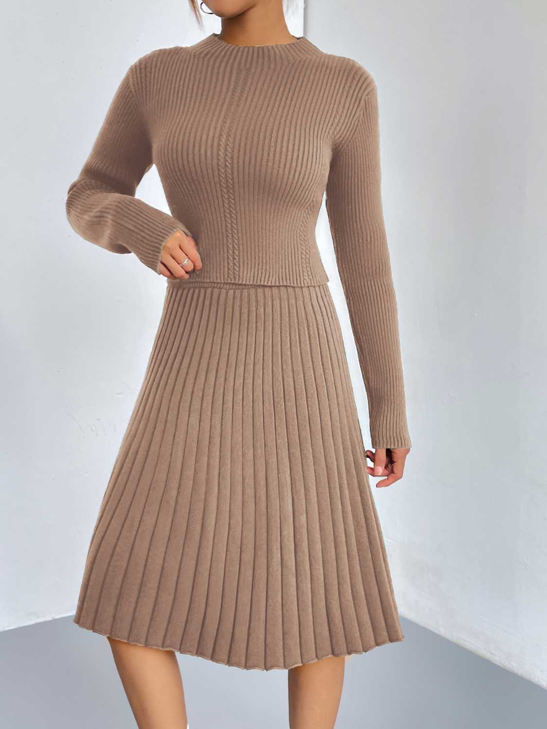 Rib-Knit Sweater and Skirt Set - cas7m