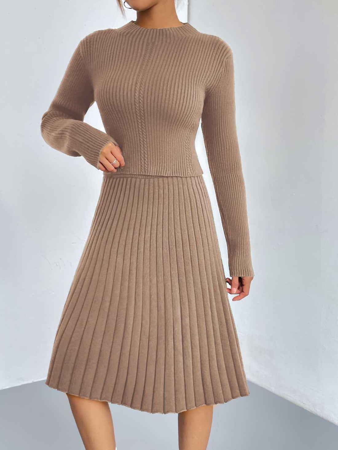 Rib-Knit Sweater and Skirt Set - cas7m