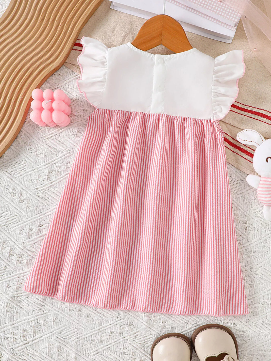 Children's Embroidered Striped Dress - cas7m