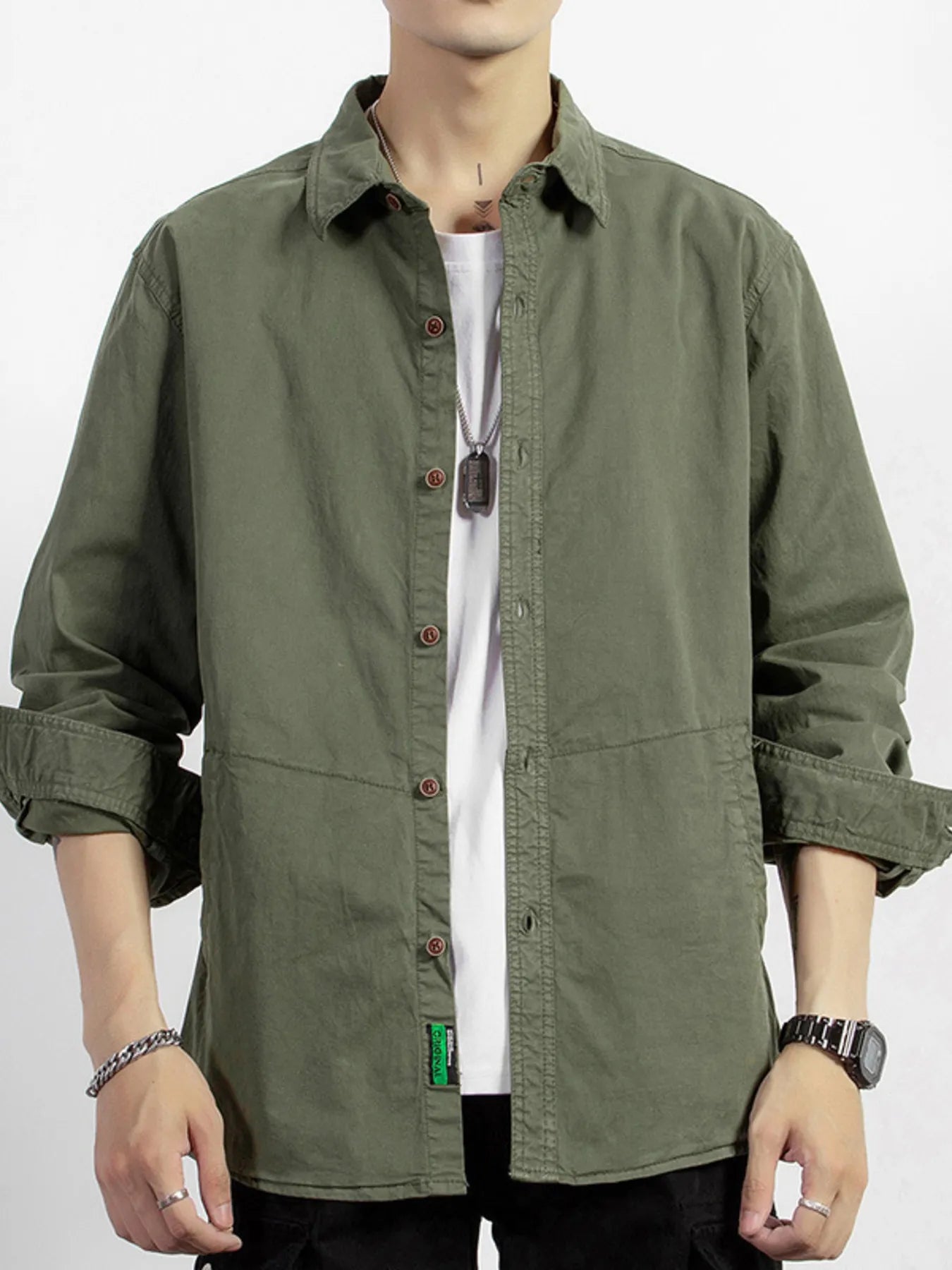 Men's Plus Size Button Up Long Sleeve Shirt - cas7m