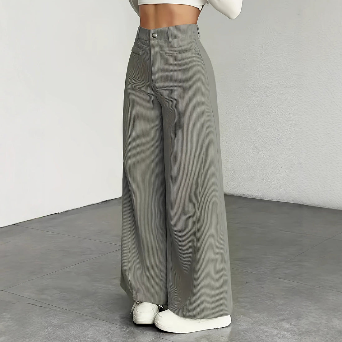 High Waist Wide Leg Pants With Vertical Stripes Straight Mopping Pants Commuter's All-matching - cas7m