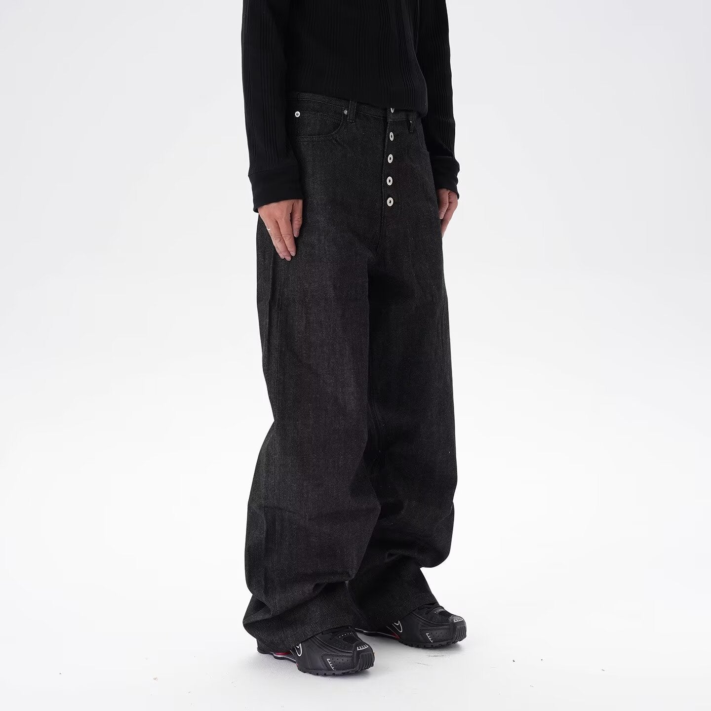 American Vintage Men's Curved Knife Jeans - Black Denim Trousers - cas7m