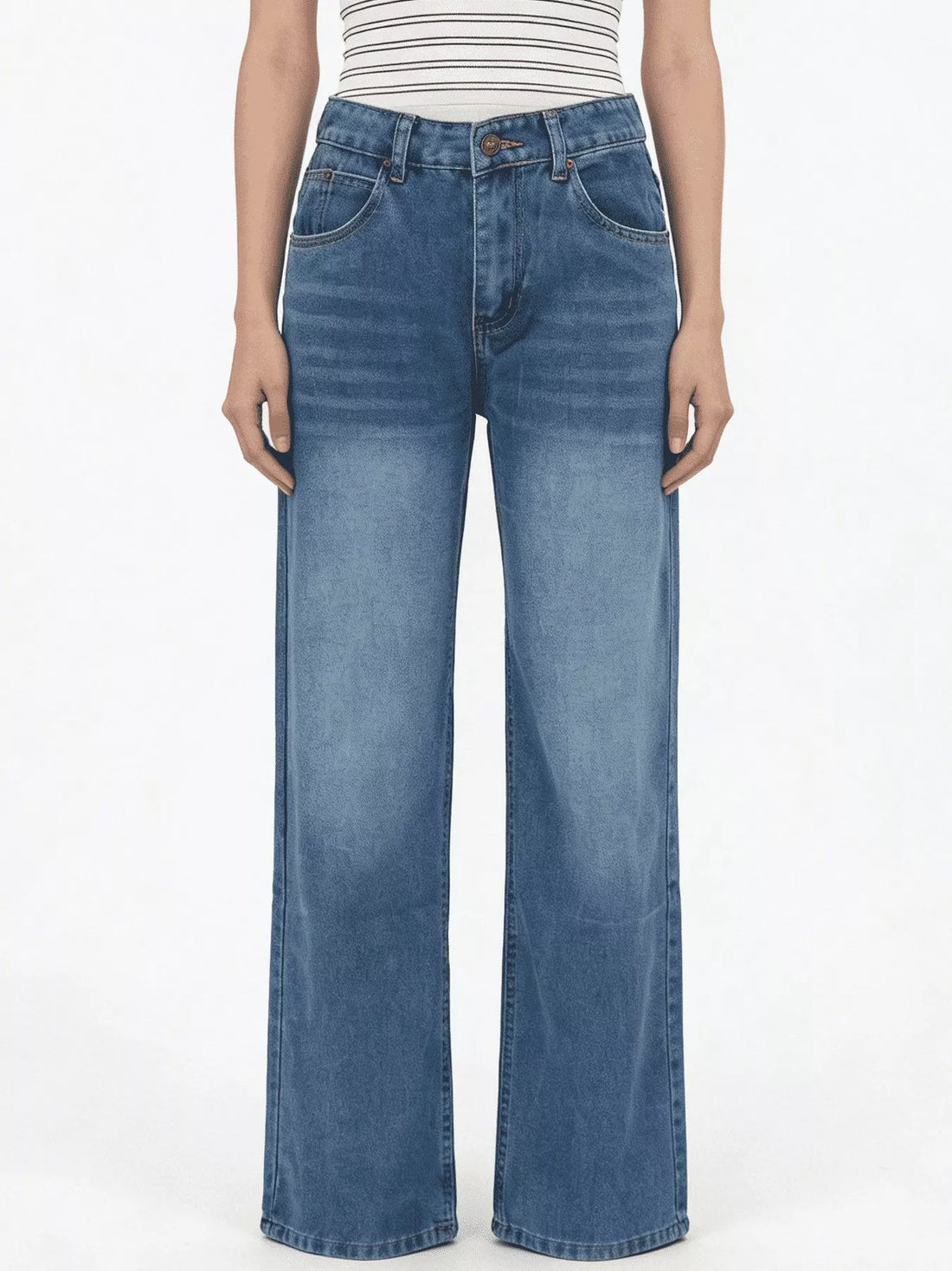 Vintage Wash Wide Leg Jeans - cas7m