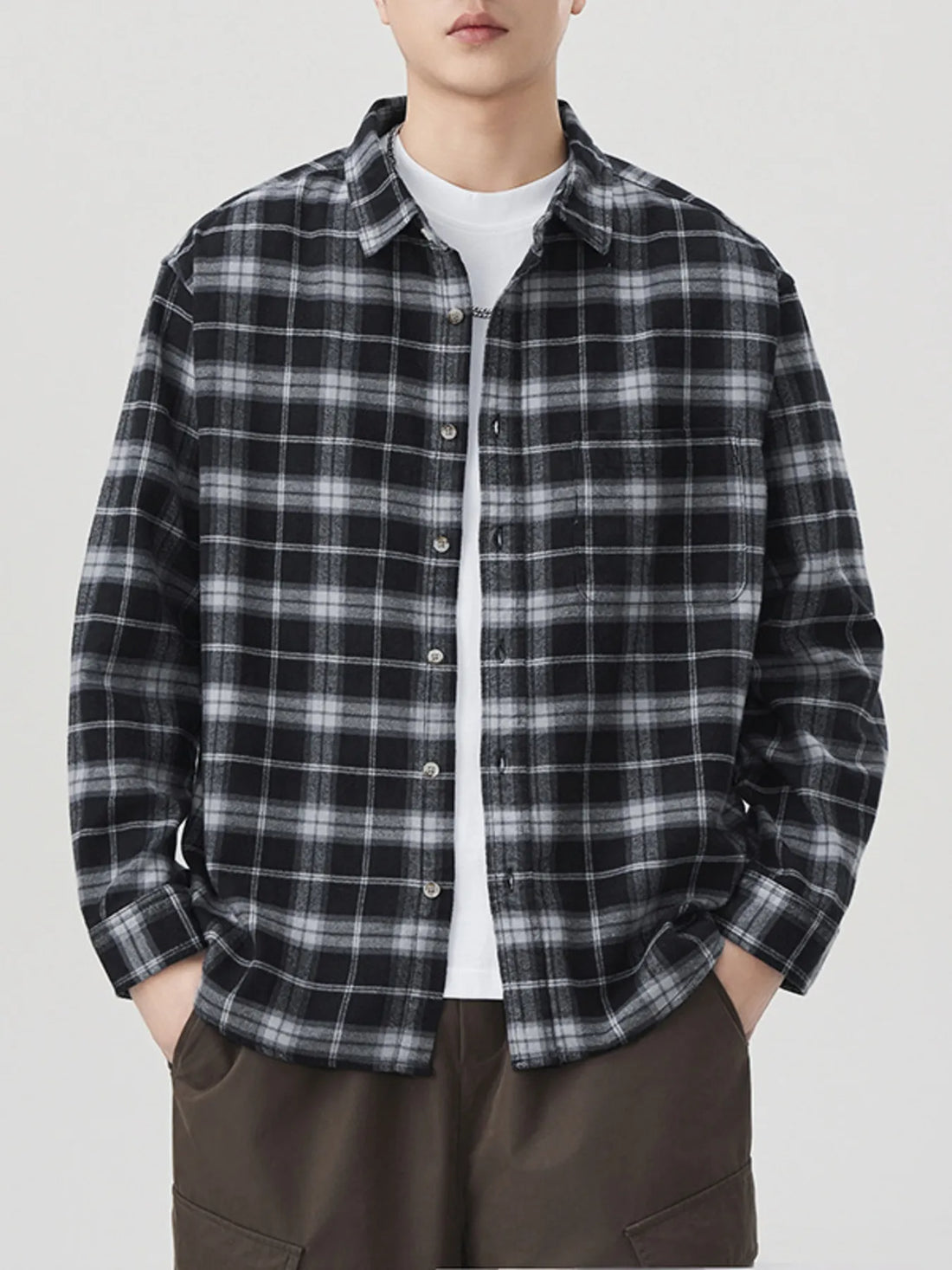 Men's Plus Size Plaid Button Up Long Sleeve Shirt - cas7m