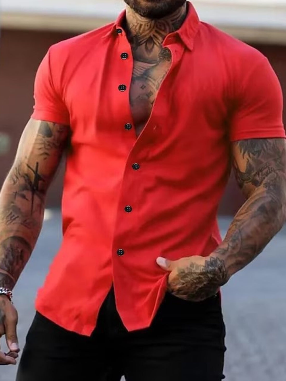Men's Full Size Slim Fit Short Sleeve Button-Down Shirt Plus Size - cas7m