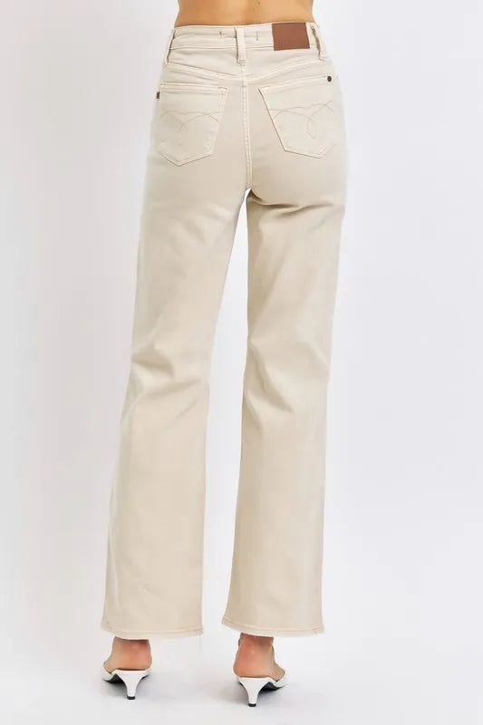 Judy Blue Full Size High Waist Distressed Wide Leg Jeans - cas7m