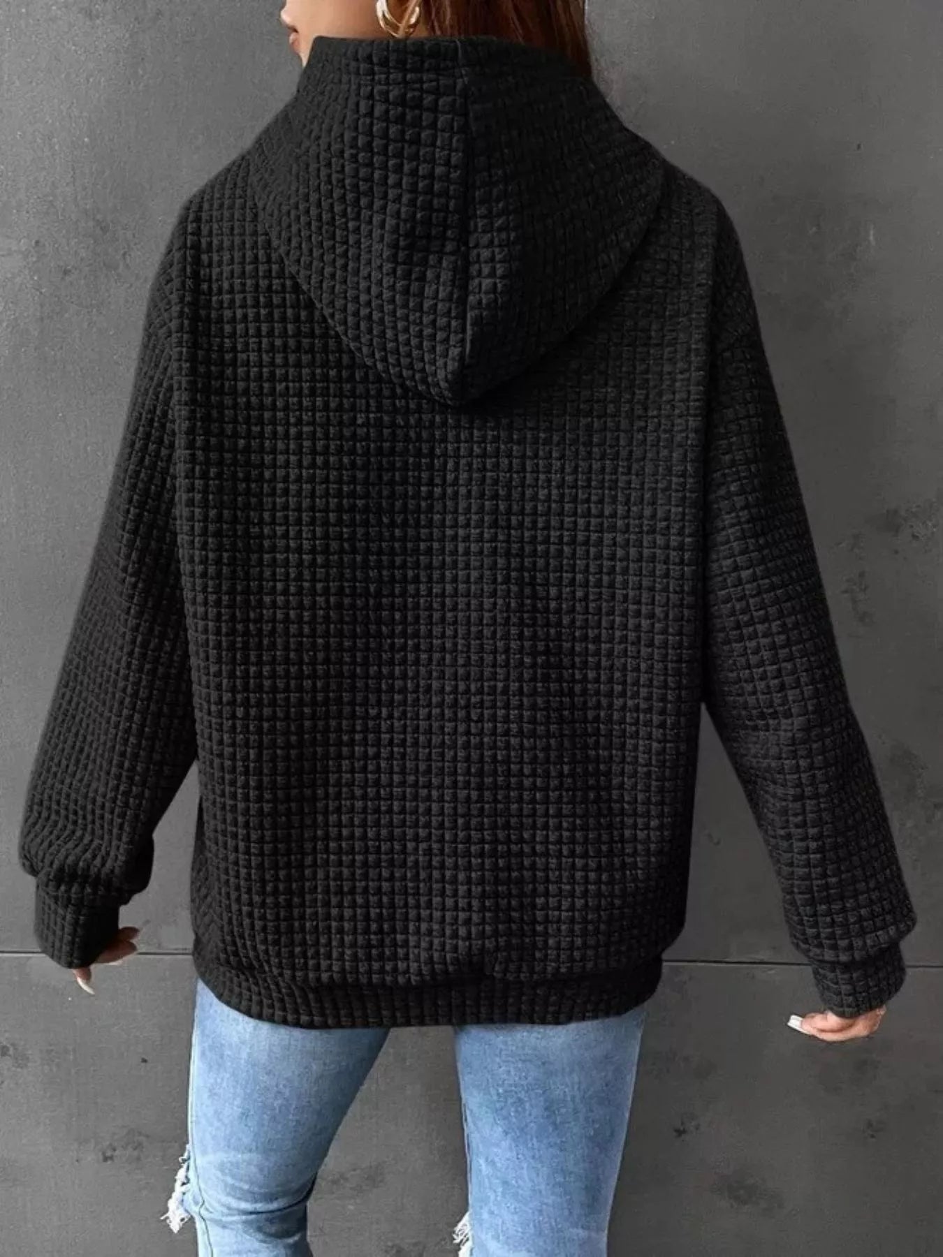 Full Size Textured Kangaroo Pocket Hoodie Plus Size - cas7m