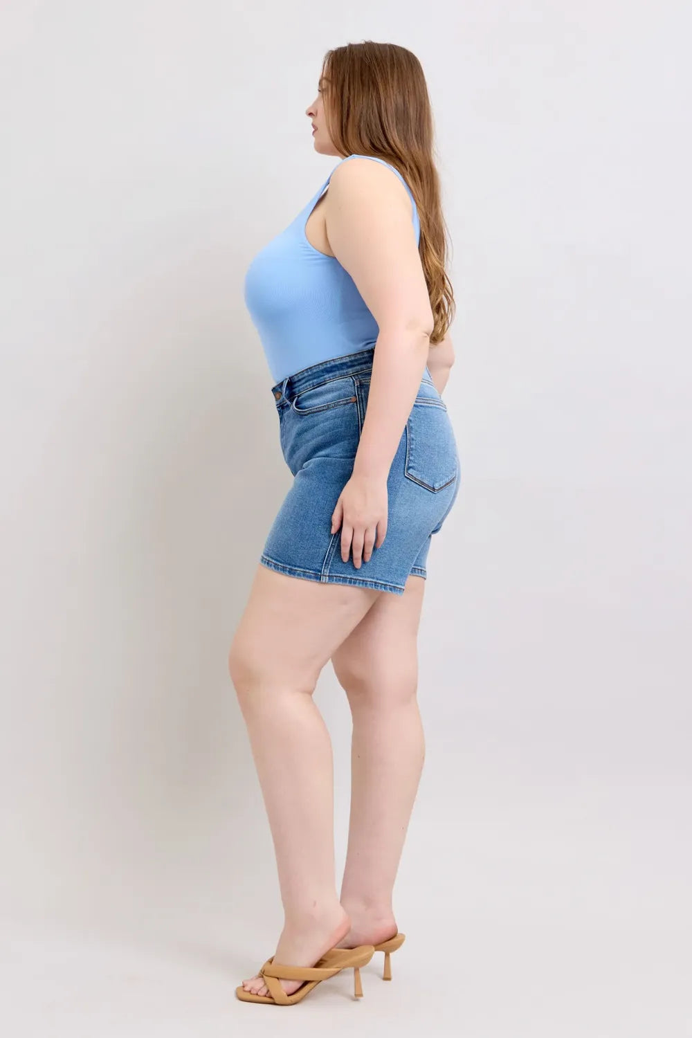 Judy Blue Full Size 2 Button Denim Shorts with Pockets Plus Size - cas7m