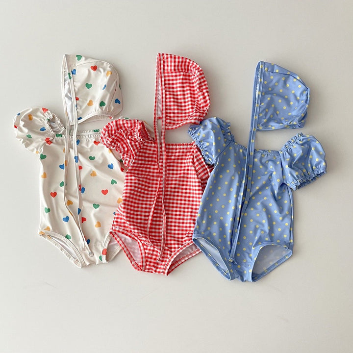 Girls' Baby Bubble Sleeve Printed One-piece Swimsuit - cas7m
