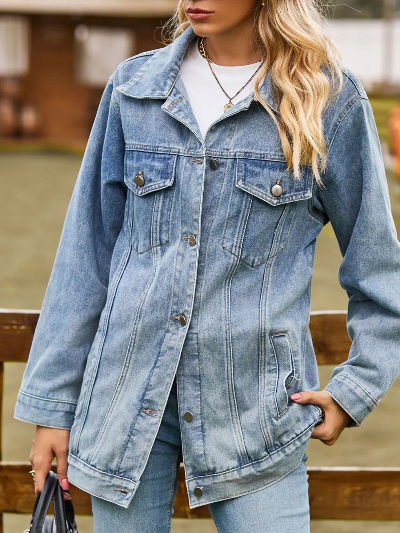 Button Down Washed Denim Jacket - cas7m
