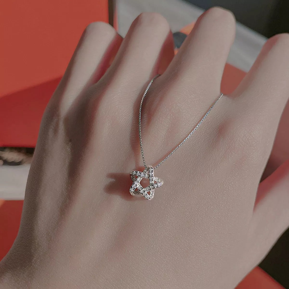 925 Sterling Silver Zircon Star Necklace - cas7m