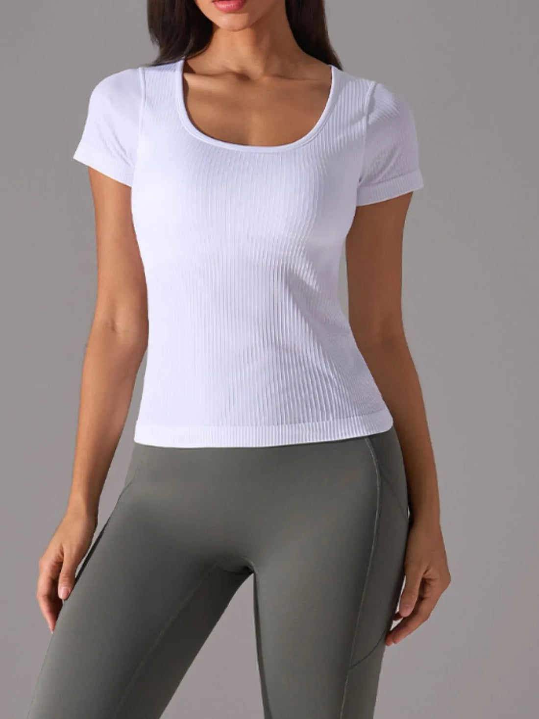 Square Neck Active T-Shirt with Detachable Chest Pads - cas7m