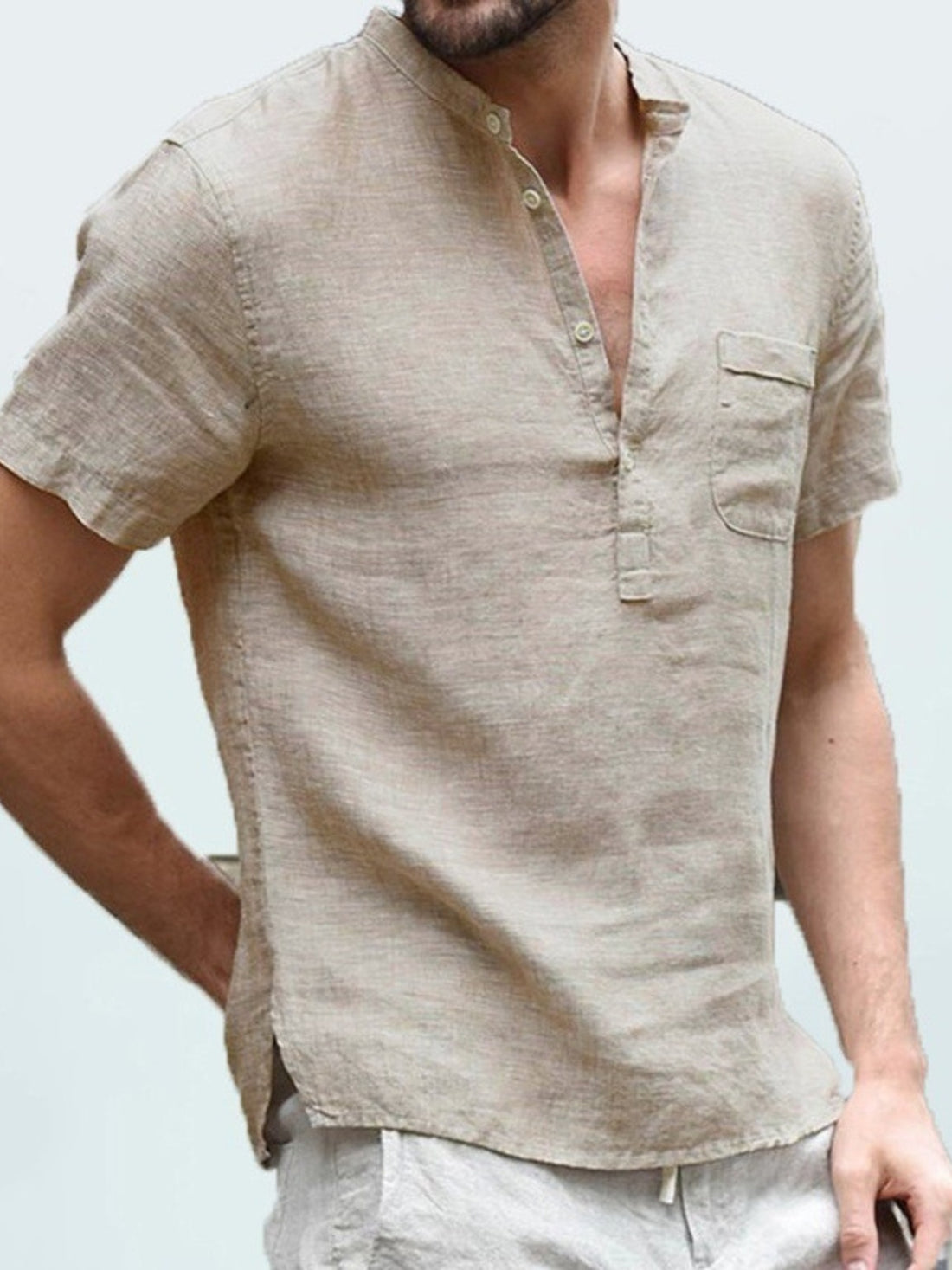 Men's Full Size Casual Solid Color Button Detail Shirt Plus Size - cas7m