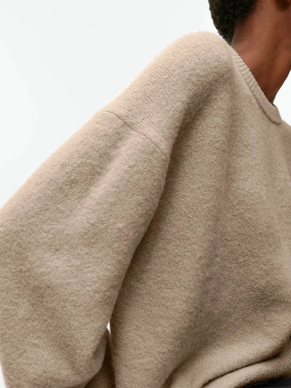 Round Neck Drop Shoulder Sweater - cas7m