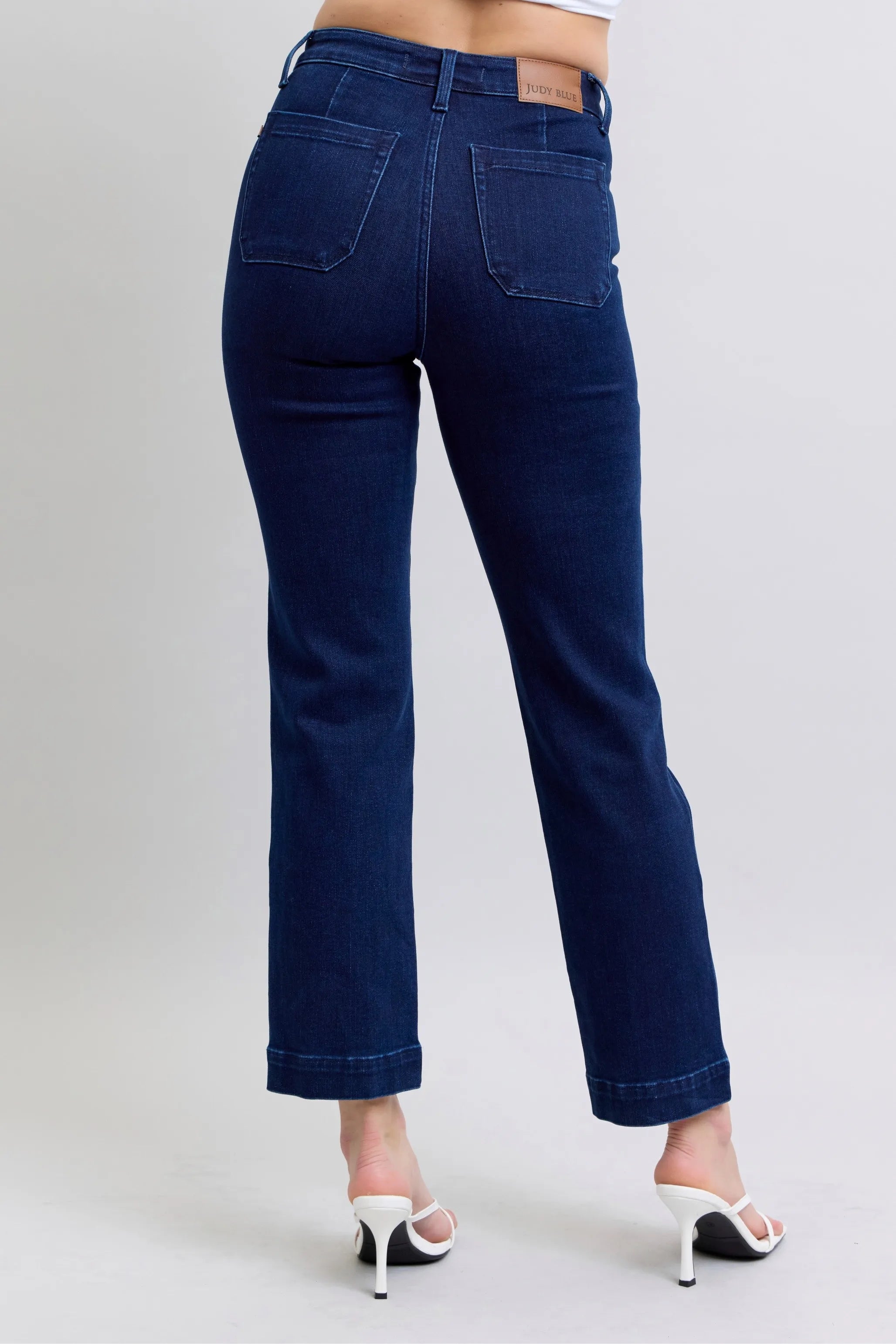 Judy Blue Full Size Hw Work Wear Knee Patch Straight Jeans Plus Size - cas7m