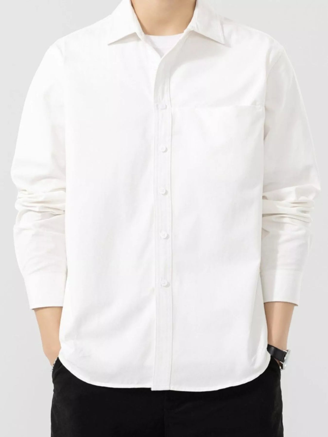 Men's Plus Size Button Up Long Sleeve Shirt - cas7m