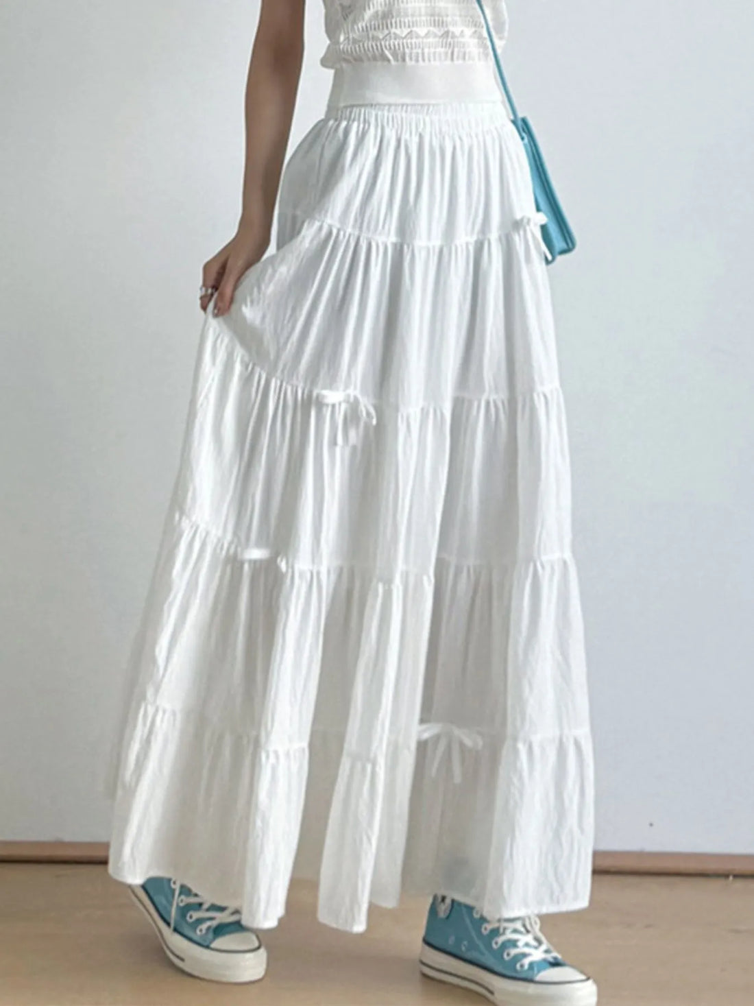 Tiered Elastic Waist Maxi Skirt - cas7m