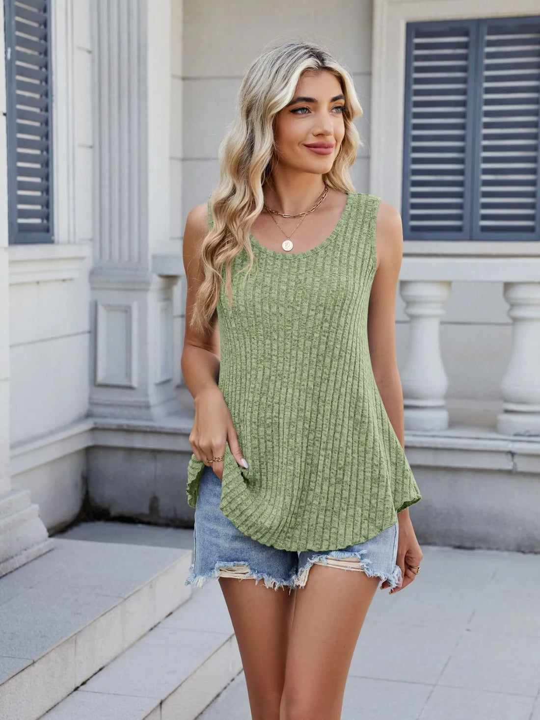 Ribbed Round Neck Tank - cas7m