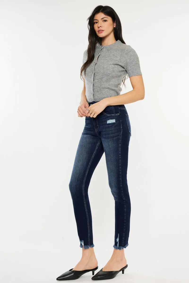 Kancan Full Size Cat's Whiskers Raw Hem High Waist Jeans - cas7m