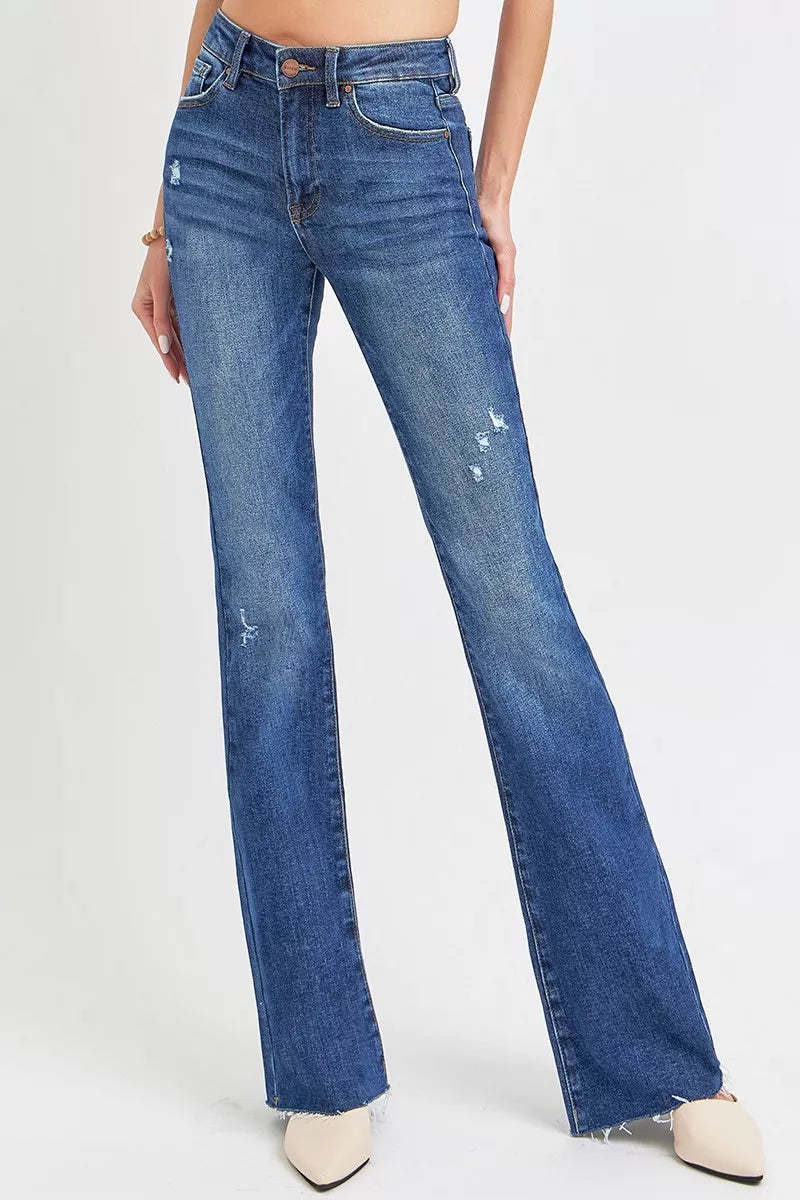 RISEN Full Size Distressed Mid Rise Flare Jeans Plus Size - cas7m