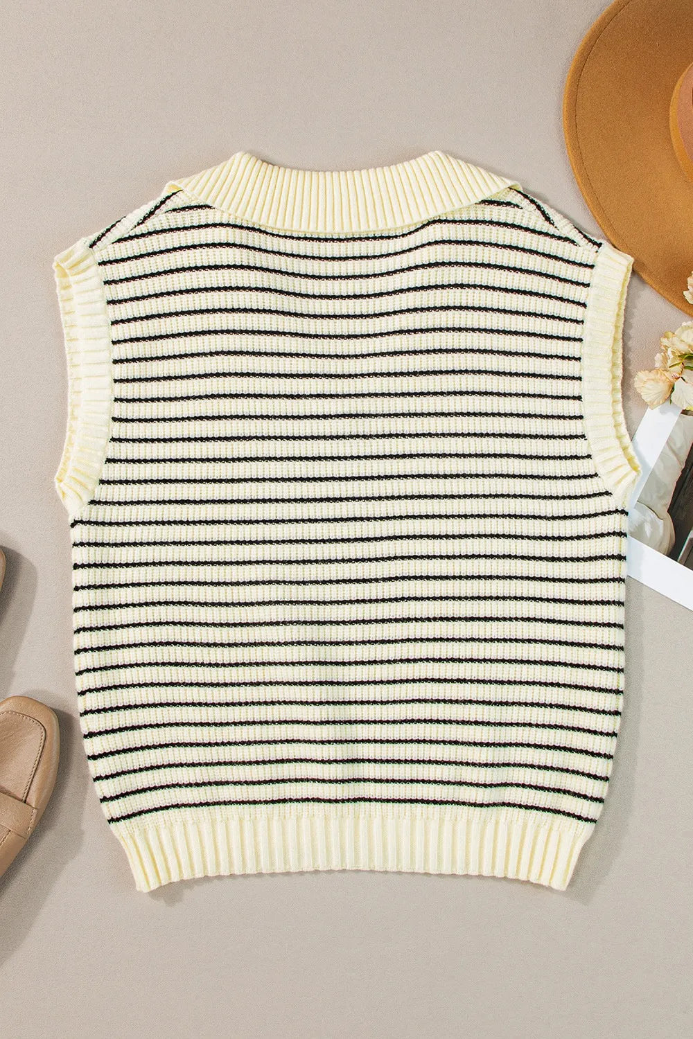 Striped Collared Neck Tank - cas7m