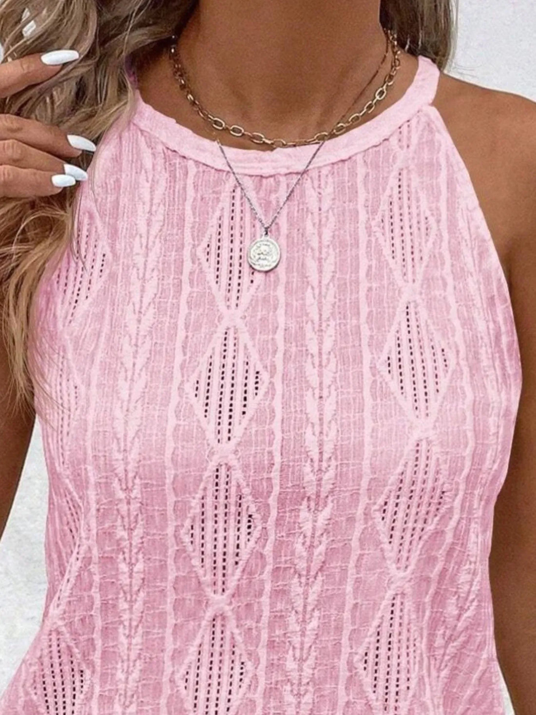 Textured Round Neck Tank - cas7m