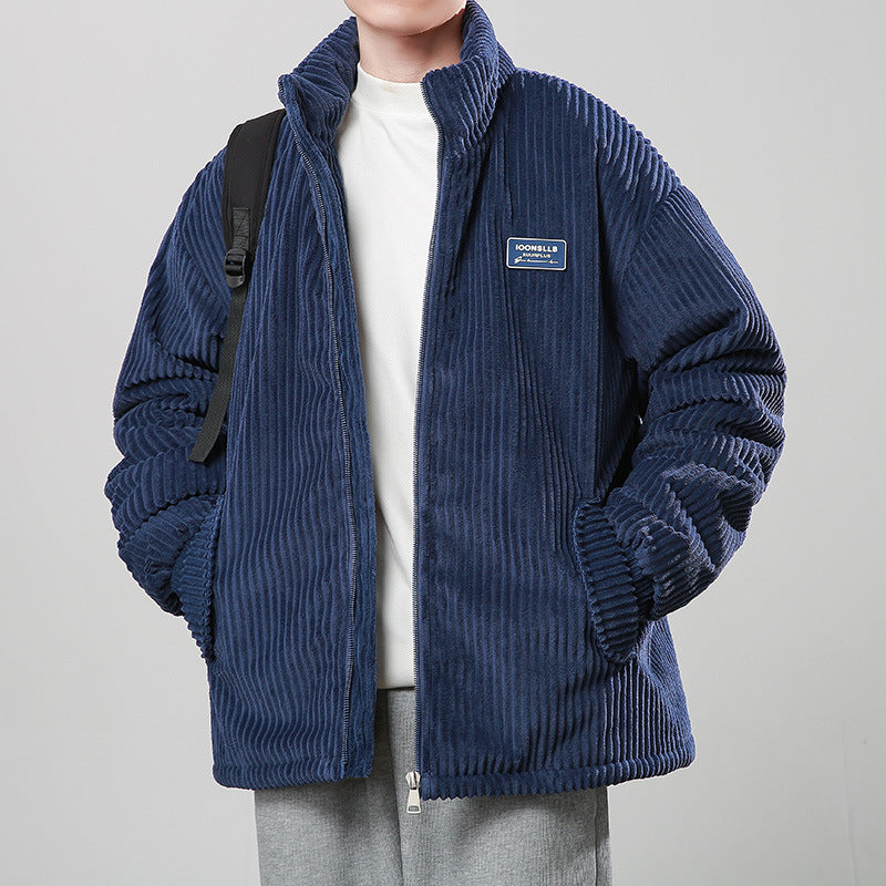 Winter Corduroy Cotton-padded Coat Warm Stand Collar Zipper Jacket Casual Outdoor Streetwear Men's Clothing - cas7m