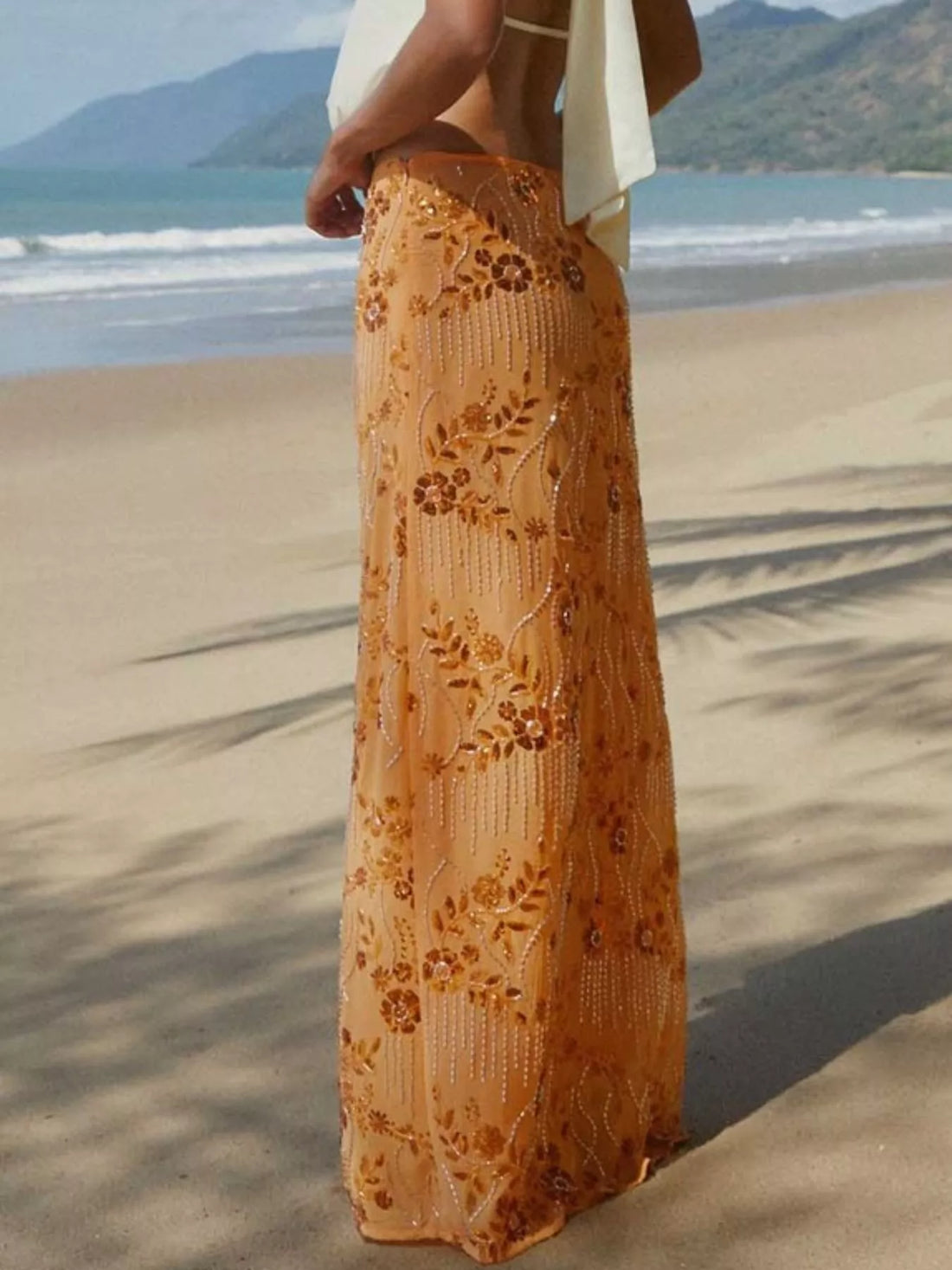 Sequin Embroidered Maxi Skirt - cas7m