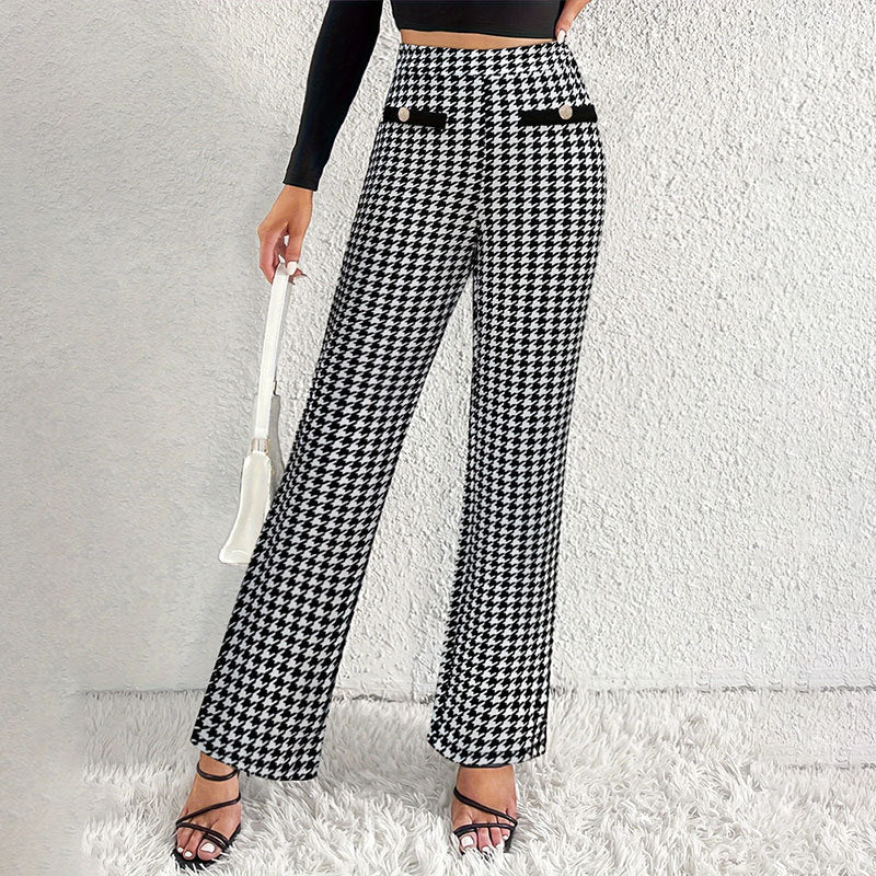Faux Pocket Fastener Decoration Straight Wide Leg Pants Trousers - cas7m