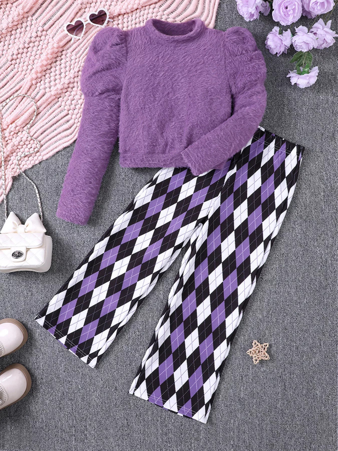 Children's Fuzzy Knit Top & Pants Set - cas7m