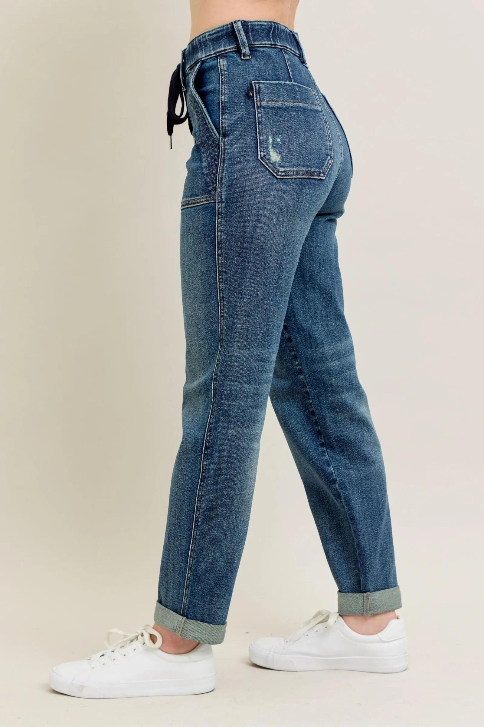 Judy Blue Full Size HW Vintage Wash Jeans w/ Drawstring Plus Size - cas7m