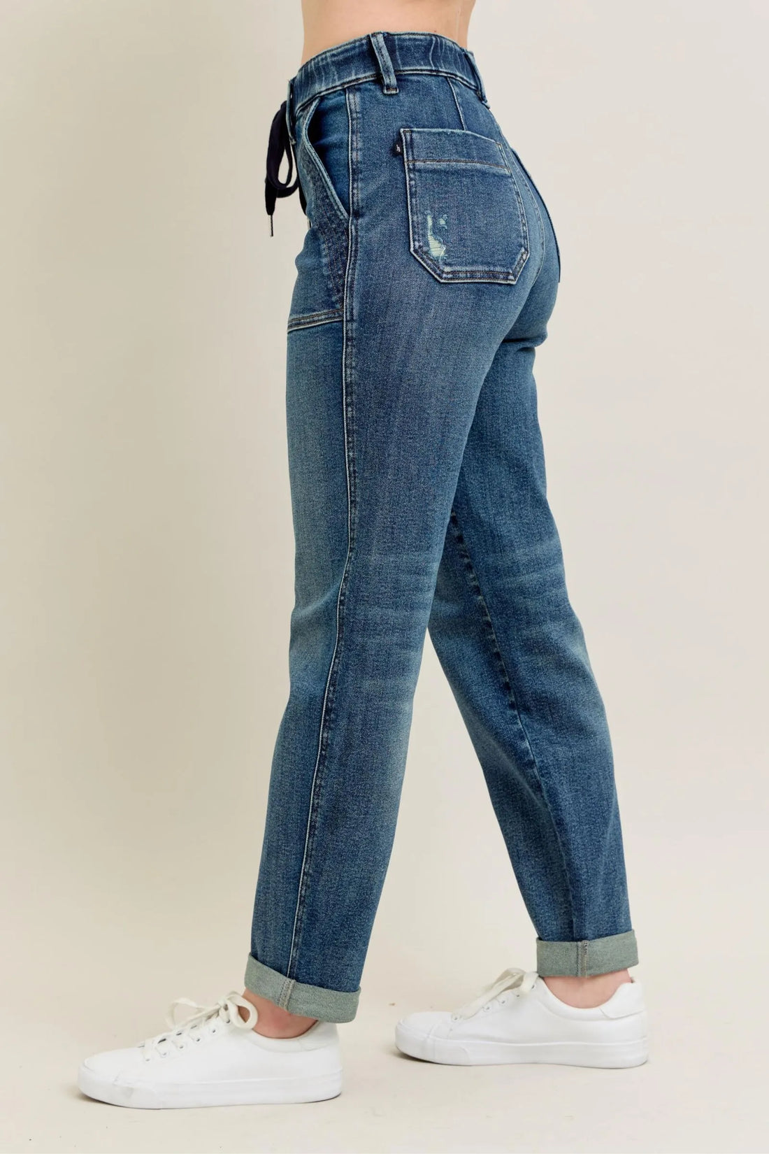 Judy Blue Full Size HW Vintage Wash Jeans w/ Drawstring Plus Size - cas7m