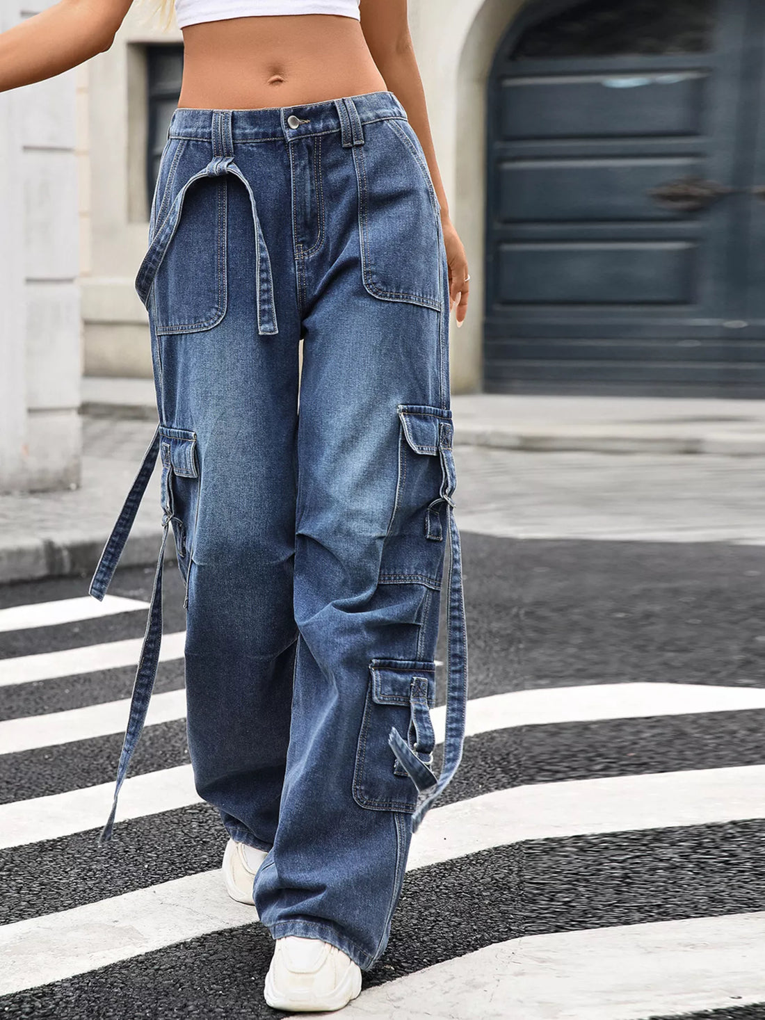 Wide Leg Cargo Jeans - cas7m