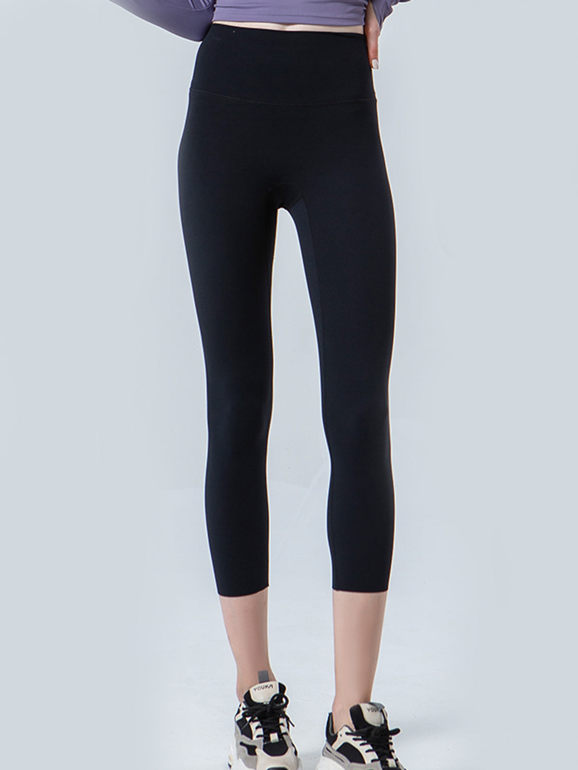 Wide Waistband Cropped Sports Leggings - cas7m