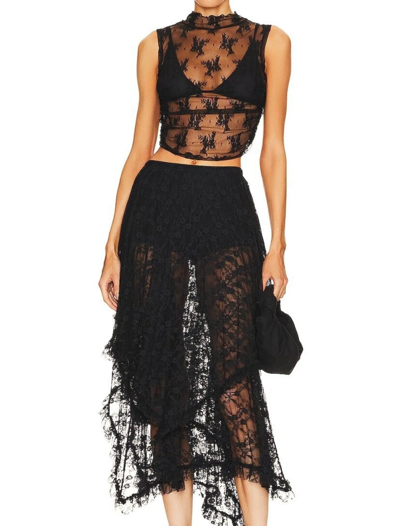 Asymmetrical Lace Midi Skirt - cas7m