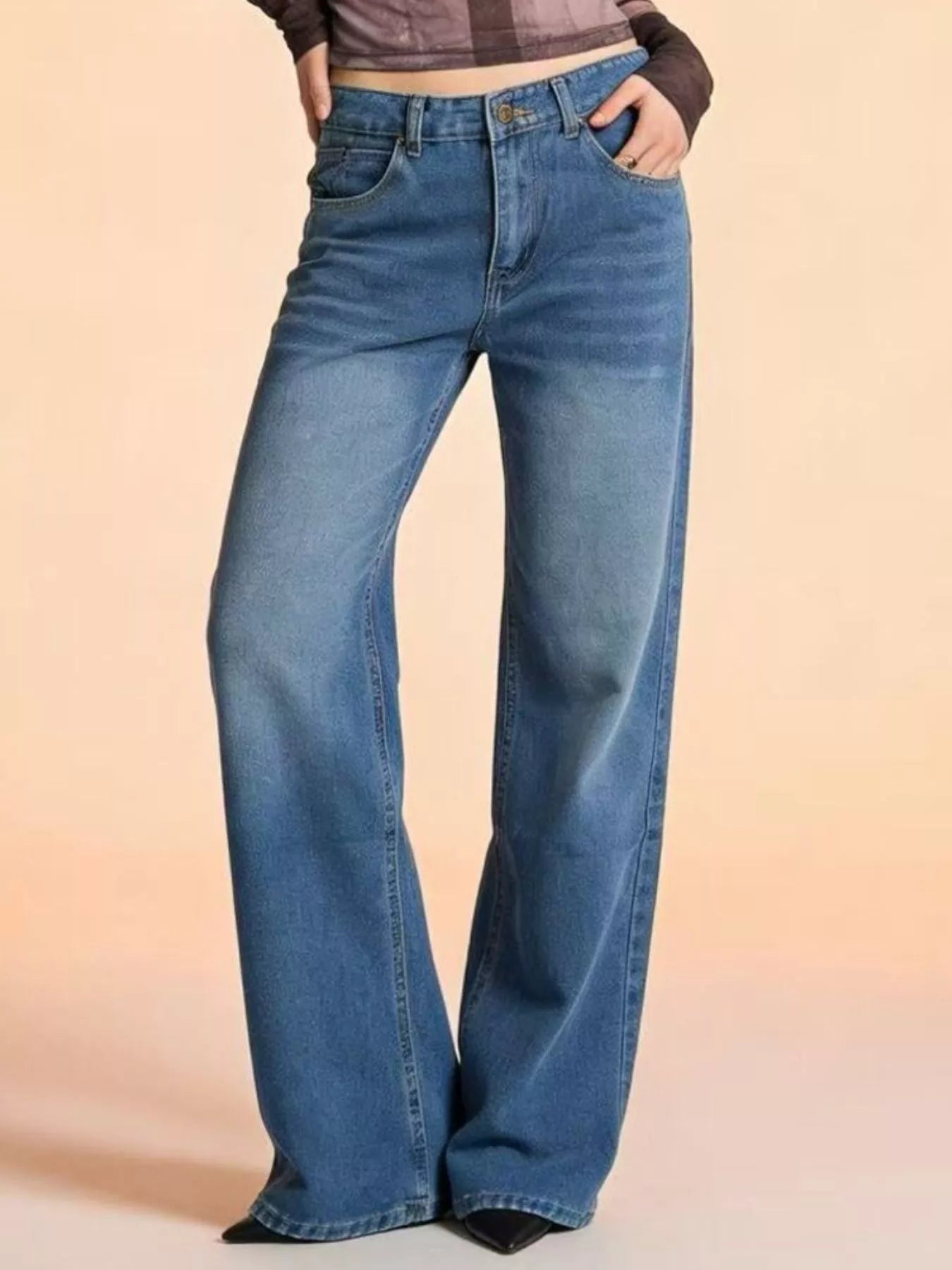 Vintage Wash Wide Leg Jeans - cas7m