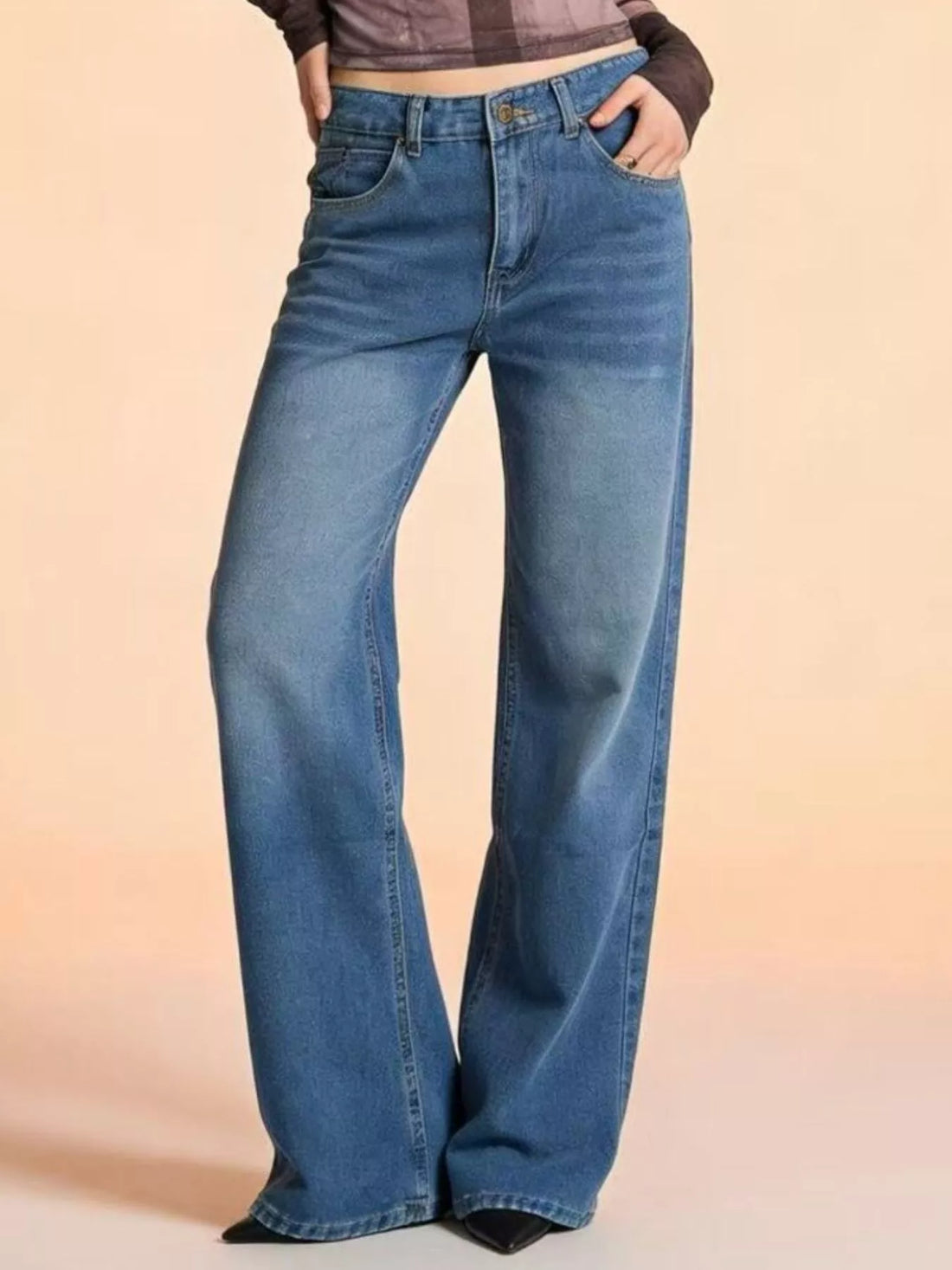 Vintage Wash Wide Leg Jeans - cas7m