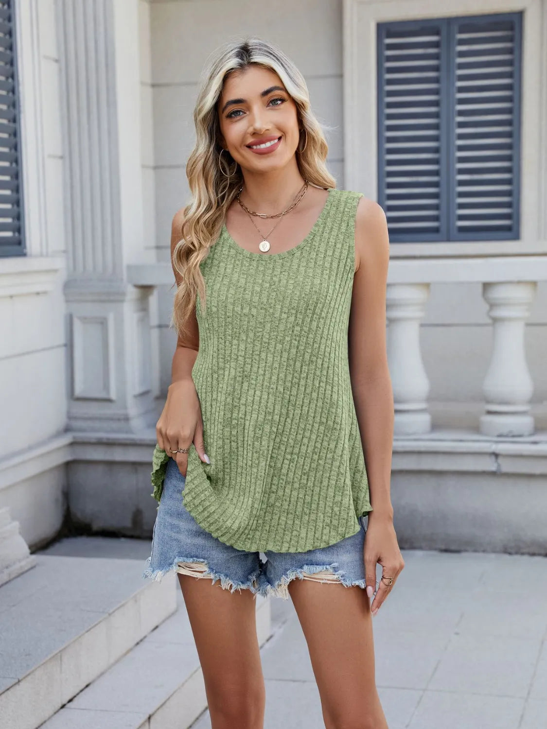 Ribbed Round Neck Tank - cas7m