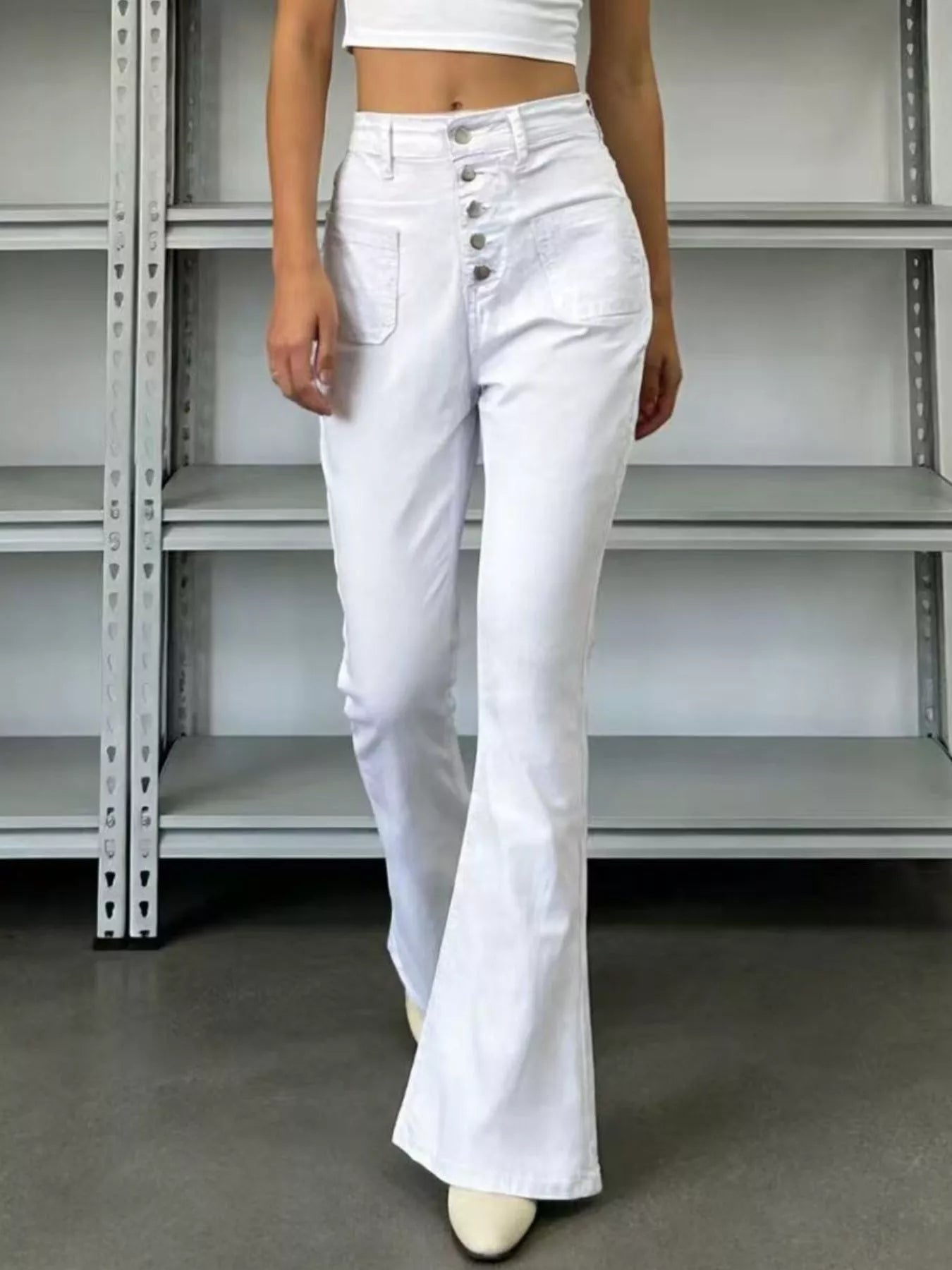 Full Size High-Waisted Button-Fly Flare Jeans Plus Size - cas7m