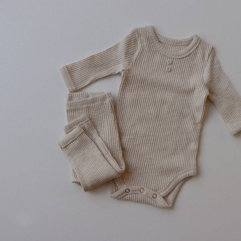 New Baby Long-sleeved Pit Strip Romper  Pants Suit - cas7m