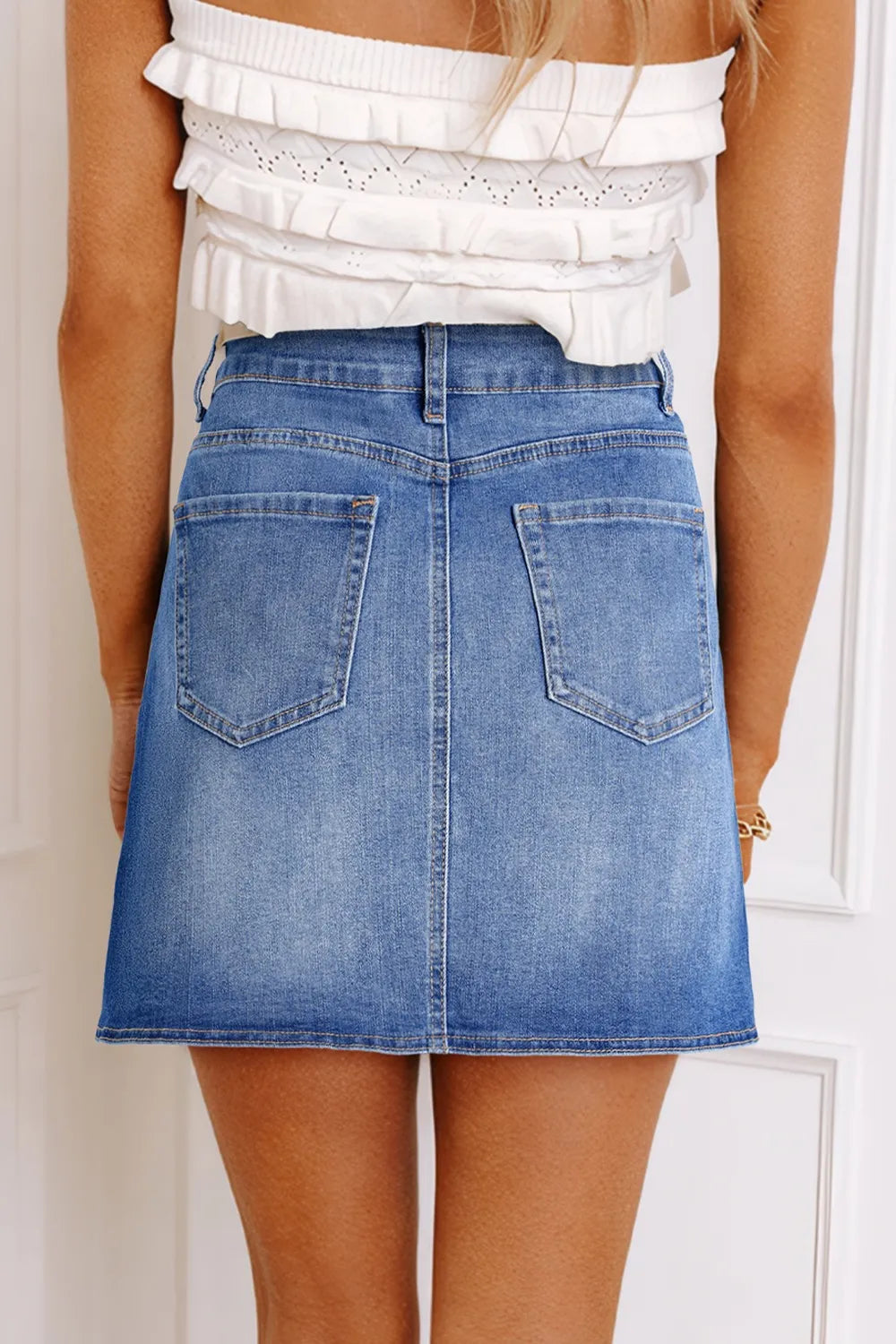 Wrapped Crossed Waist Denim Mini Skirt - cas7m