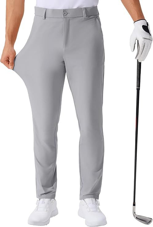 Stretch Solid Color Golf Men's Dress Trousers Long Pants - cas7m
