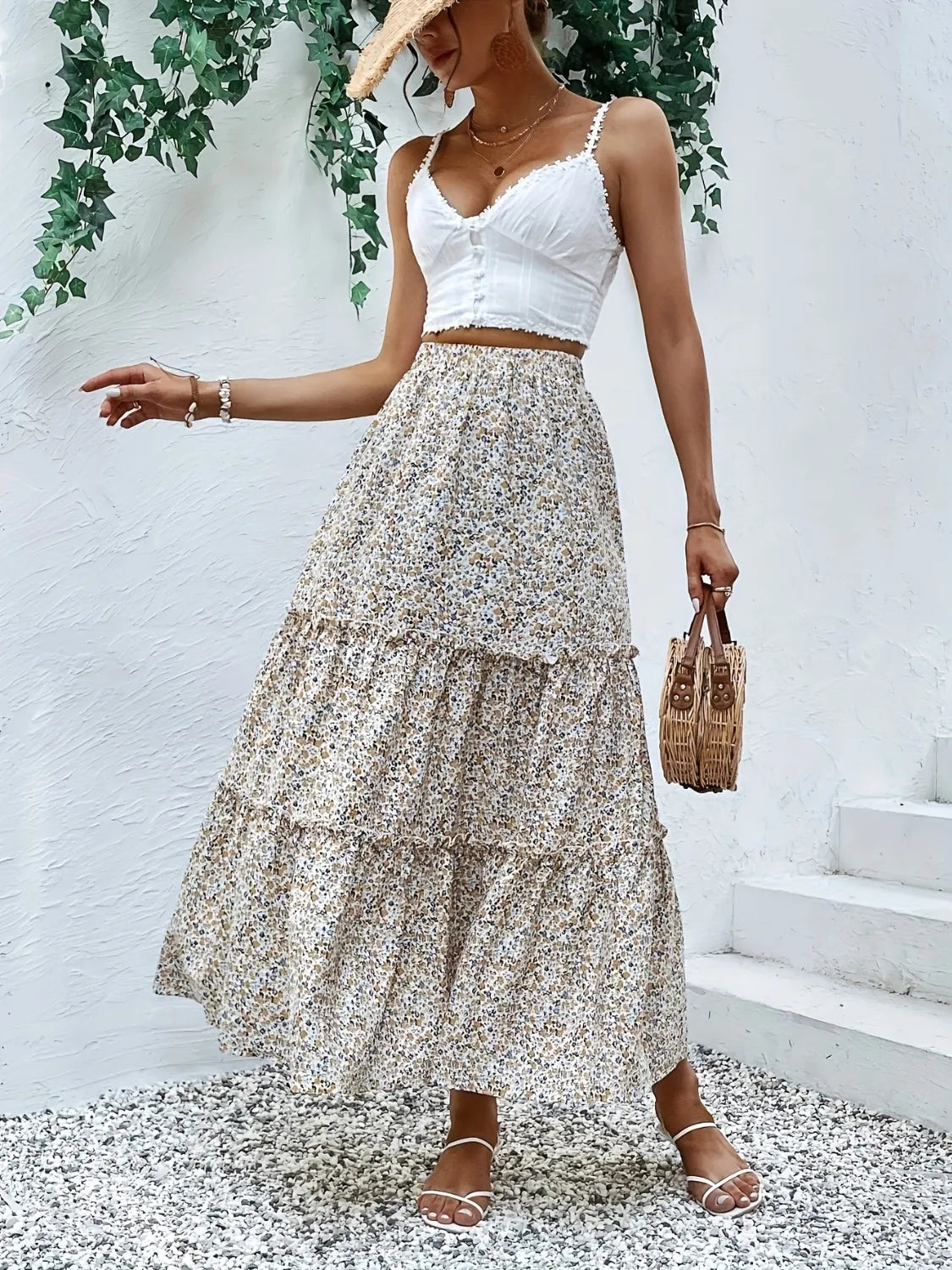 Frill Tiered Printed Skirt - cas7m