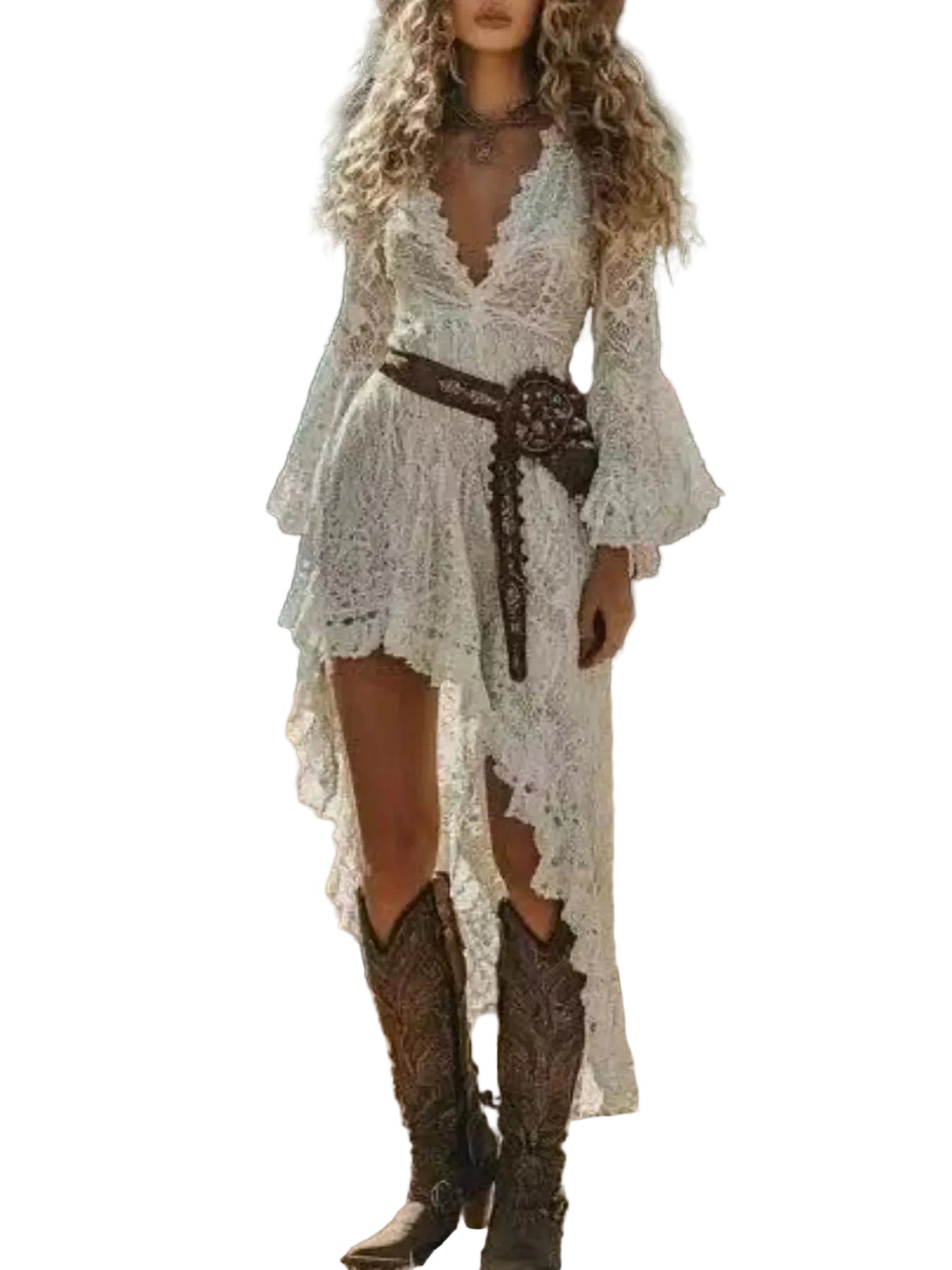 Asymmetrical Hem Lace Dress - cas7m