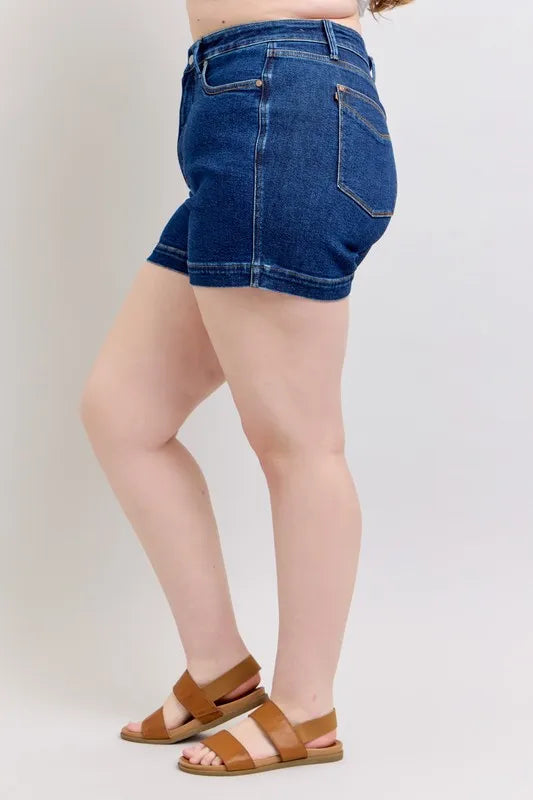 Judy Blue Full Size High Waist Tummy Control Denim Shorts Plus Size - cas7m